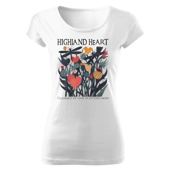 Tričko s potiskem Highland Heart – květinový motiv s vážkami