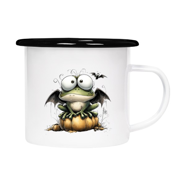 Plecháček - smaltový lem s potiskem Upírek na dýni  Halloween Frog  Žabí Drákula